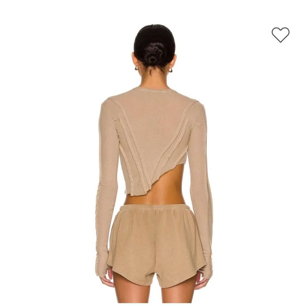 Sami Miro Vintage Asymmetric Long Sleeve Tee - Taupe Seams Cropped Revolve S — image 3 of 8